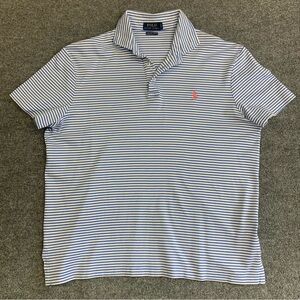 Polo by Ralph Lauren Light Blue & White Striped Polo with Pink Logo